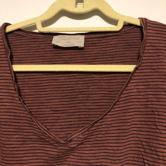 Zara Trafulic Oversized Long Sleeve Scoop Neck Loose Fit Crop T-shirt Stripe C - Picture 3 of 7